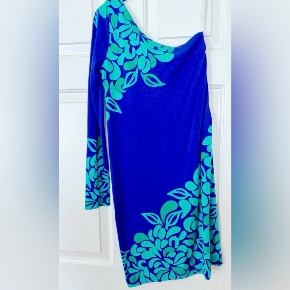 Lilly Pulitzer Vibrant Blue and Green one shoulder Dress size small spring beach - Picture 4 of 4